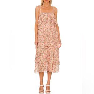 Something Navy Floral Pleated Tiered Dress Small